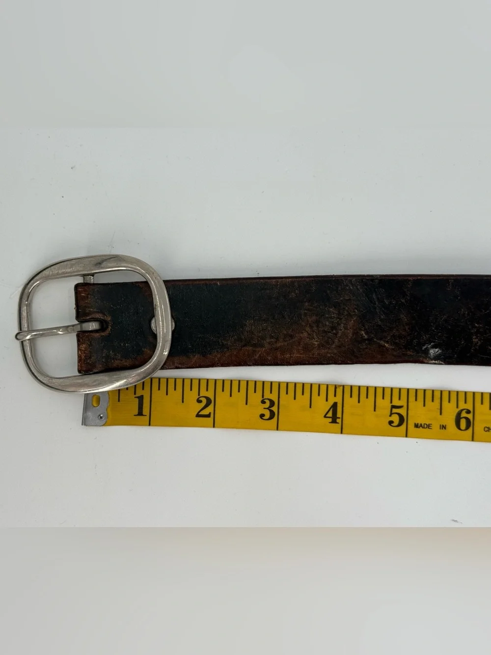 Vintage Black Leather Belt Worn In Distressed 42